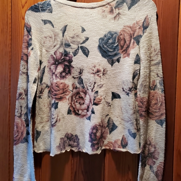 Gaze USA light knit beige multicolour floral crew neck long sleeve sweater - Picture 2 of 6